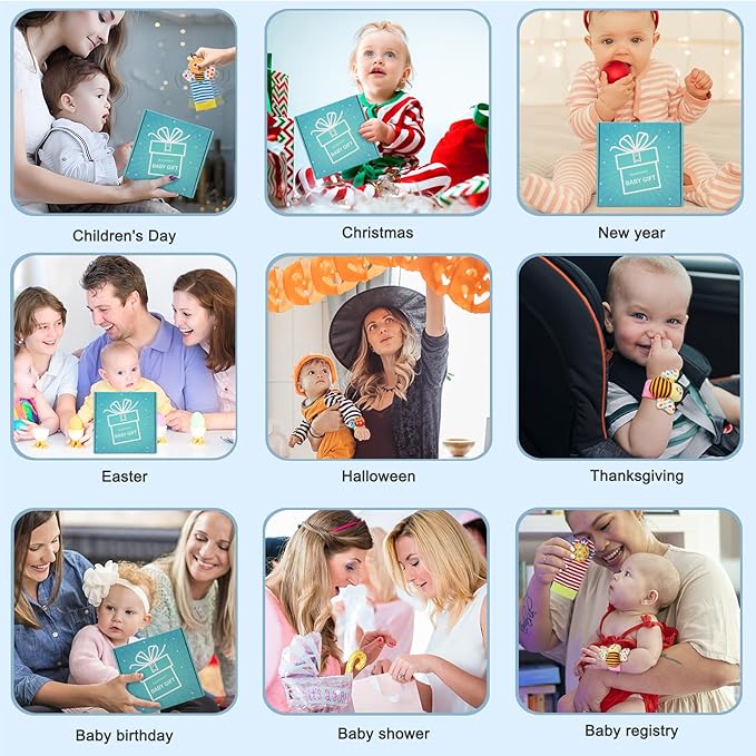 Wrist Rattles Foot Finder Rattle Sock Baby Toy, Hanging Rattle Toy, Arm Hand Bracelet Rattle, Feet Leg Ankle Socks, Activity Rattle Present Gift for Newborn Infant Babies Boy Girl Bebe (12 D)