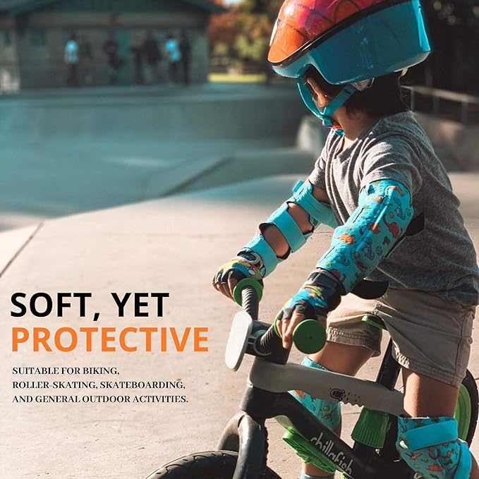 Soft-Style Kids Knee and Elbow Pads with Bike Gloves, Flexible Impact-Resistant Gear for Ages 2-11, Designed for Balance Bikes, Roller-Skating, and Skateboarding