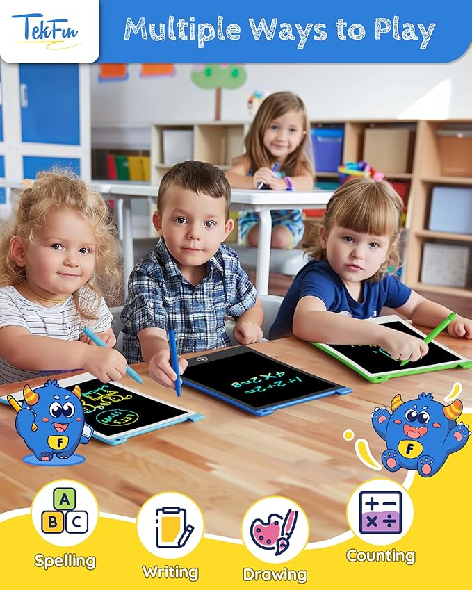 TEKFUN Toys for Kids, 10in 2 Pcs LCD Kids Writing Tablet Erasable Doodle Board Reusable Drawing Pad for Kids Boys with Anti-Lost Stylus, Car Trip Blue Toys Christmas Birthday Gift for Ages 3 4 5 6 7