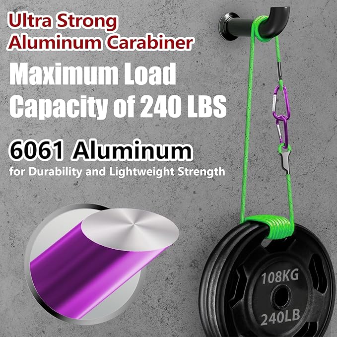 sprookber 4" & 5" Extra Large Aluminum Carabiner D Ring, Caribeener Clips, Spring Snap Hook for Keychain Clip, Set of 4