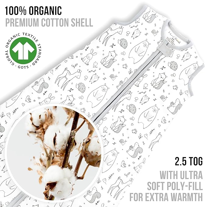 Mama Cheetah Baby Sleep Sack 2.5 TOG, Winter Baby Sleeping Bag with 2-Way Zipper, Organic Cotton Swaddle Transition Wearable Blanket for Boy Girl Infant Toddler, 6-12 Months, 1-Pack