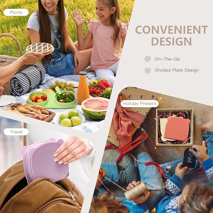 Silicone Foldable Novelty Dinner Plates,Suction Plates for Baby Travel Essential with Forks and Spoons,Microwave & Dishwasher Safe,Aqua