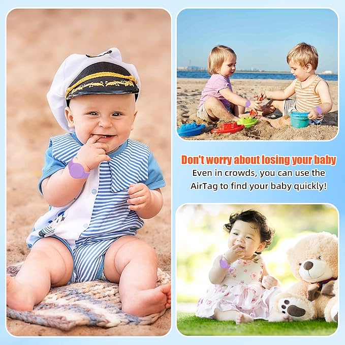 Kids Waterproof Airtag Bracelet Compatible with Apple AirTag, Hidden Silicon Protective Case for Air Tag GPS Tracker Holder, Adjustable Anti-Lost Watch Band for Toddler Child (Dark Purple)