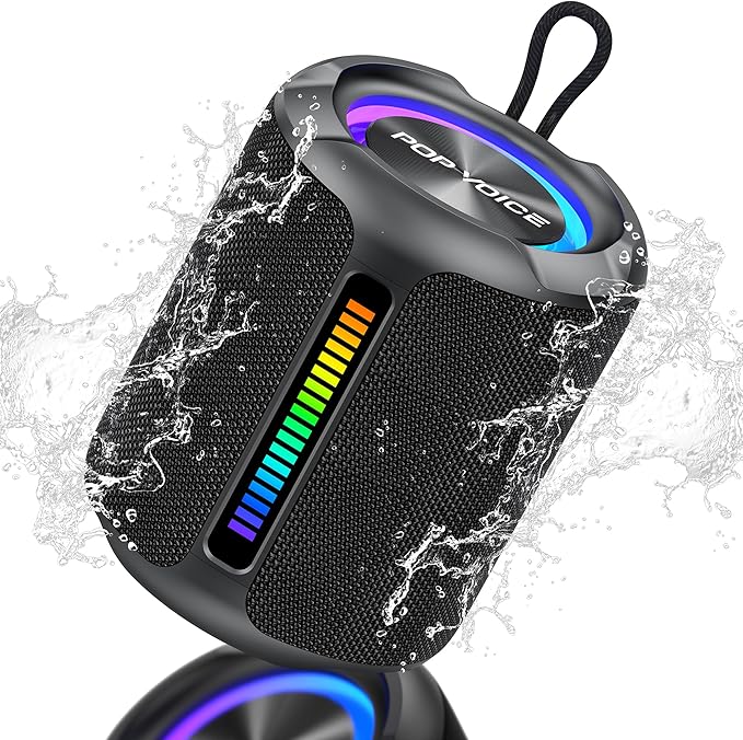 PoP voice Portable Wireless Bluetooth Speaker,40W(50W) Peak Stereo Sound Shower Speaker,IPX7 Waterproof Speaker with Deep Bass,RGB Light,Preset EQ,TWS,for Home/Camping/Gifts, BT5.3 Speaker,Up to 24H