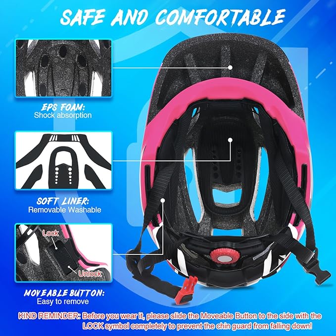 Lixada Kids Bike Helmet Adjustable Detachable Full Face Helmet for Cycling Helmet for Children Bicycle, Skateboard, Scooter, Protective Gear (20.5-22 Inches)