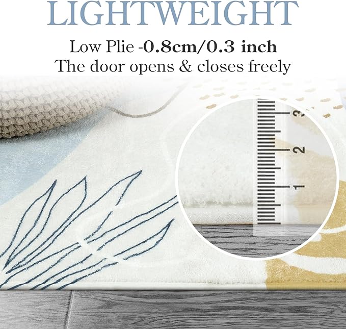 Lahome Boho Washable Blue Rug - 3x5 Small Non-Slip Low-Profile Carpets for Living Room, Bedroom, Entryway, Laundry Room, Kitchen, Office