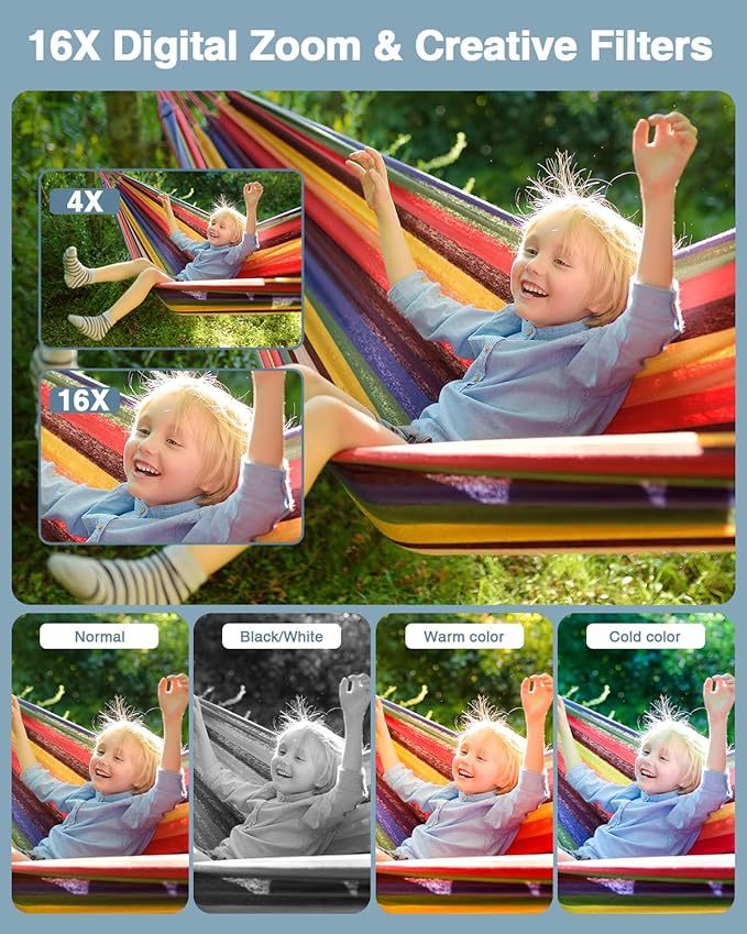 Digital Camera, FHD 1080P Point and Shoot Camera with 16X Zoom Anti Shake, Compact Small Portable for Boy Girls(Deep Black)