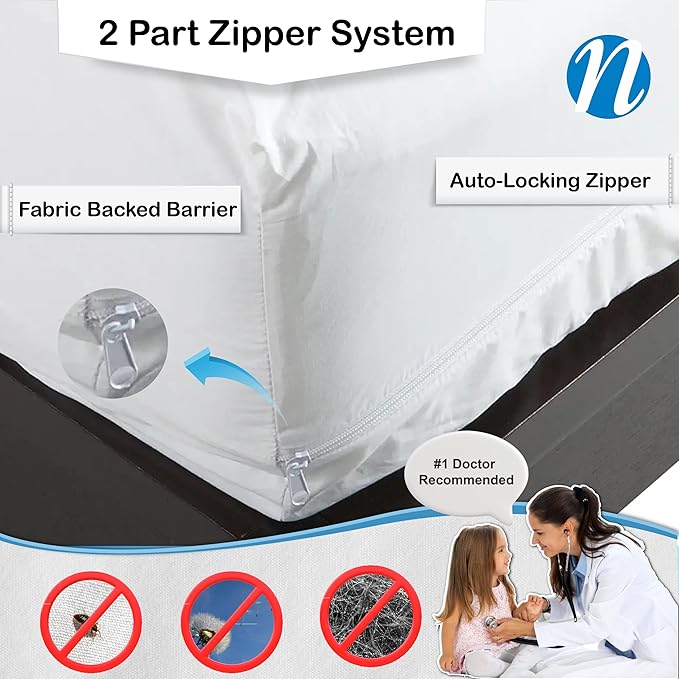 National Allergy Superior 100% Cotton King Mattress Protector Zippered - 78" x 80" x 15" - Hypoallergenic Bed Encasement - Breathable Dust Proof Cover - AAFA & Oeko-TEX Standard 100 Certified