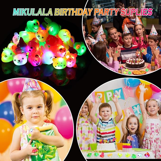 36 Pack Light Up Rings Glow in The Dark Party Supplies, Light up Party Favors, Goodie Bag Stuffers, Birthday Christmas Party Favors Classroom Prizes Cute Animal Treasure Box for Kids