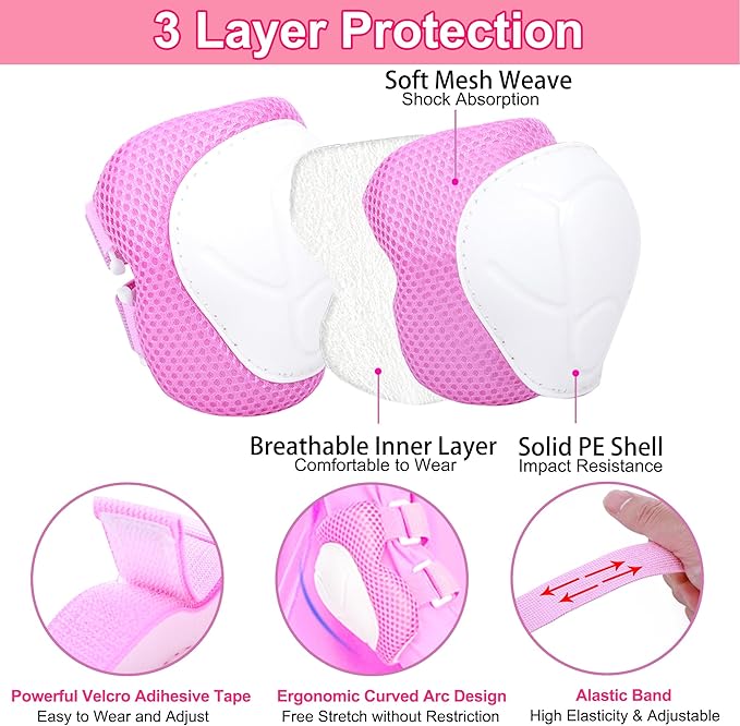 Kids Bike Helmet with DIY Stickers and Knee Pads Elbow Pads Wrist Guard Set for Ages 3-8-14 Toddler Boys Girls Helmet for Roller Skates Cycling Skateboarding Bicycle Scooter