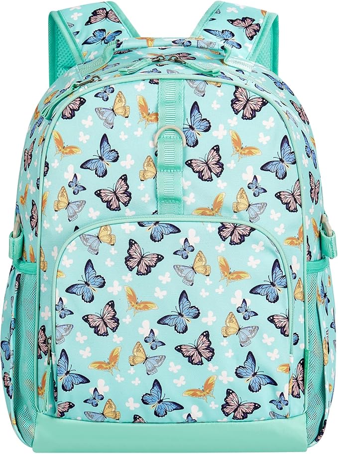 Choco Mocha Butterfly Backpack for Girls, Elementary School Backpack for Girls Ages 6-8 Kids Kindergarten Backpack Bookbag 17 Inch with Chest Strap, Green