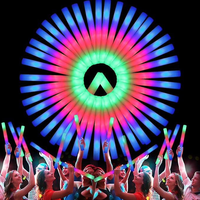 107 PCS LED Foam Glow Sticks Bulk, Glow in the Dark Party Supplies with 3 Modes Colorful Flashing, Neon Party Favors for Birthday, Wedding, Carnival, Concert, New Year