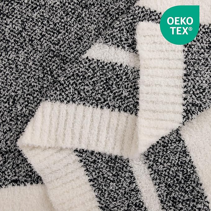 NEXHOME PRO Stripe Cozy Blanket Twin, Knit Fuzzy Throw Blanket for Couch Bed Sofa Picnic, Ultra Soft Blankets for Women Gifts Black 60 x 80 inches