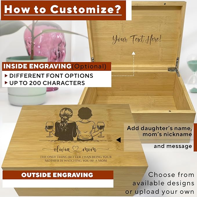 1st Mothers Day Gifts for Daughter - The Only Thing Better Than Being Your Mother Is Watching You Be A Mom, Personalized Keepsake Boxes for Memories Large, Acacia Wood, Happy Mothers Day, 11x8x4.75 in