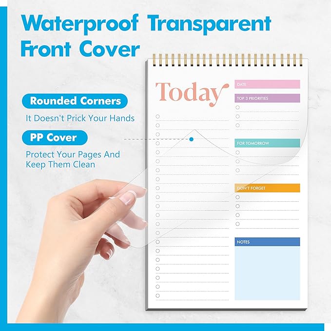 To Do List Notepad, Daily Planner Notebook with 52 Tear-off Sheets, Undated Writing Organizer for Daily Tasks and Goal, Coiled Task Track Checklist Productivity Pad for Office, Classroom, Home, School