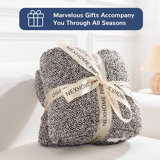 NEXHOME PRO Soft Twin Blankets for Couch, Reversible Warm Blankets Cozy Knit Blanket for Women, Fuzzy Plush Lightweight Throws for Sofa, Bed, Picnic, Coffee Brown, 60 x 80 inches