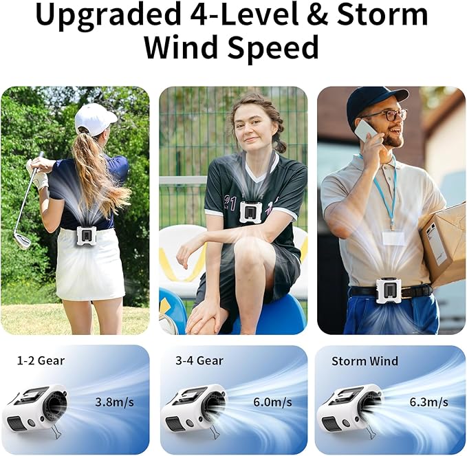 Socool 14500mAh Portable Waist Fan Clip on Belt 360 Rotation Wearable Rechargeable Personal Shirt Fan, 67H Cooling 5-Speed Battery Operated with Light, Neck Fan Hands-Free for Outdoor Jobsite Camping