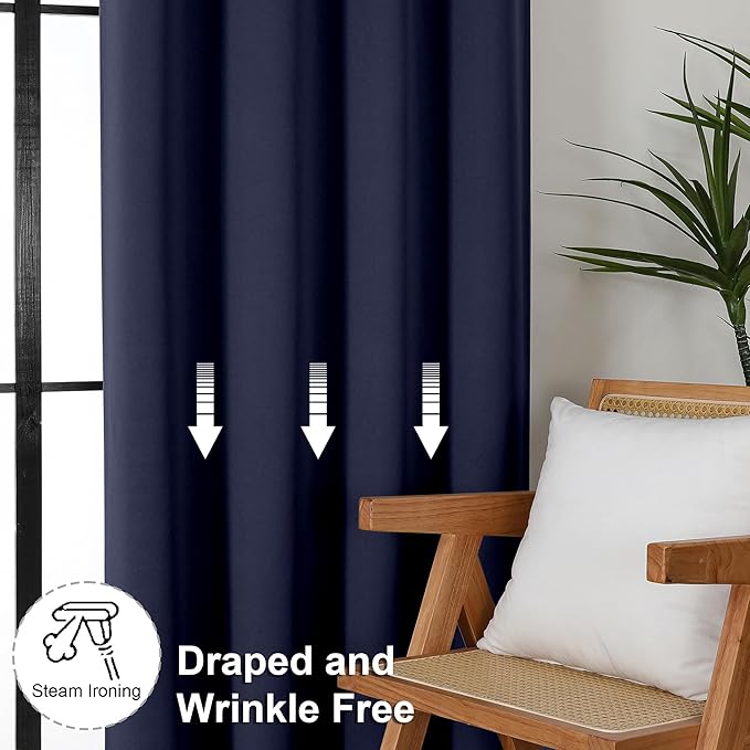 Simplebrand Ava Navy Blue Blackout Curtains for Bedroom - 72 Inch Length x 40 Inch Width, Privacy Insulated Thermal Rod Pocket Panels