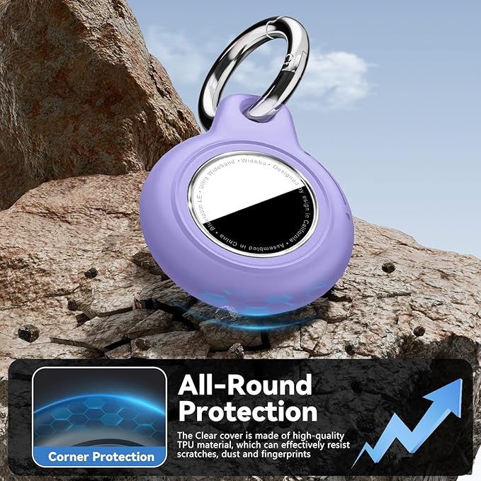 Upgrade Waterproof 2 Pack Airtags Holder with Apple Airtags Keychain, Hard PC Air Tag Case, Anti-Scratch & Shock Air tag Holder, Men's Women's Keyrings & Keychains-Purple+Rose Red