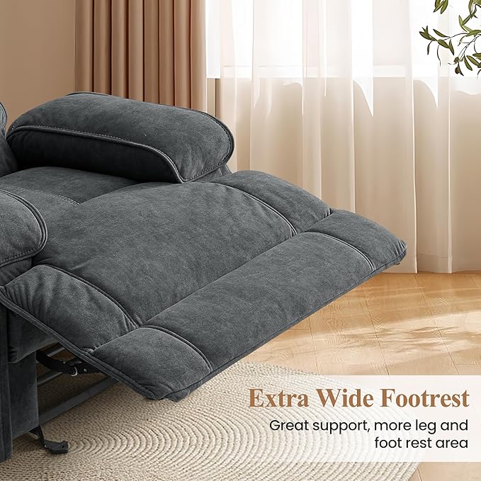 Nursery Rocking Chairs,Velvet Rocker Recliner Nursing Chair,Oversized Nursery Recliner Glider Chair with Extra Wide Footrest for Breastfeeding,Dark Grey