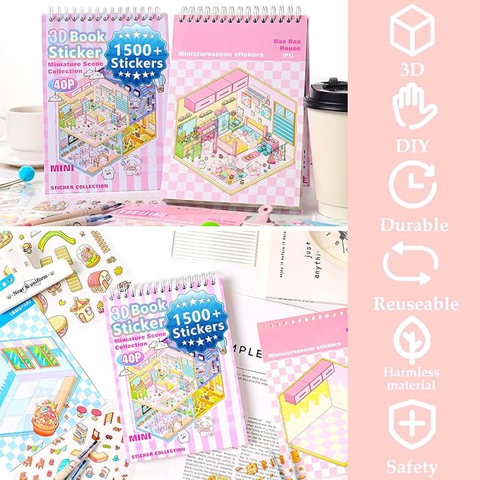 Sticker Book Activity, 20 Sets (1500+) DIY 3D Scene Stickers, Reusable Sticker Book, Mix and Match Creative Sets, Waterproof for All Surfaces, Ultimate Craft Supplies & Party Favors