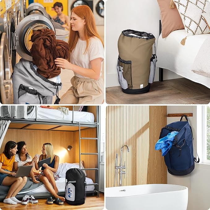 BALEINE 150L Laundry Bag Backpack, 900D Oxford Fabric Large Travel Laundry Bags with Shoulder Straps and 2 Mesh Pockets for College Dorm, Apartment, Laundromat (Blue, 150L)