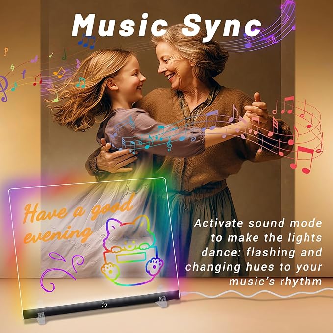 Doodle Glow, LED Note Board with Colors, 14.1"x10.9" Wooshneesham Acrylic Dry Erase Board, 16M-Color LED Light-Up Memo w/Music Sync, APP & Remote, Stand & 7 Markers, Battery Case, Neon Glow (Black)
