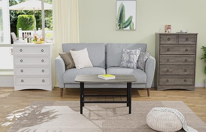 LGHM Modern 6 Drawer Dresser, Dressers for Bedroom, 44.33" Tall Chest of Drawers Closet Organizers & Storage Clothes - Easy Pull Handle, Textured Borders Living Room, Hallway, Gray