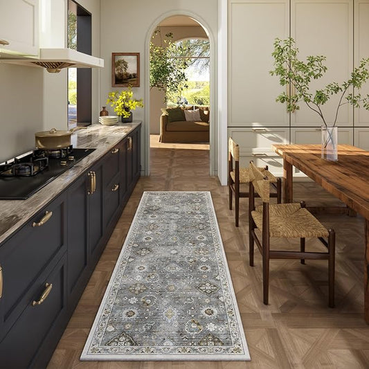 Washable Runners for Hallways Kitchen Rugs: 2'x6' Runner Rug Stain Resistant Non Slip Low Pile Soft Carpet Runners for Hallways Indoor Entryway Kitchen Laundry Room Bedroom Bathroom Farmhouse