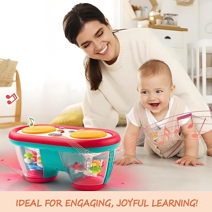 Baby Toys for 6 to 12 Months, Drum Musical Learning Infant Toys Rotating Light Up Toys for 12-18 Months, Tummy Time Toys for Baby 0-3-6-9 Months, Baby Gifts Toys 1 Year Old