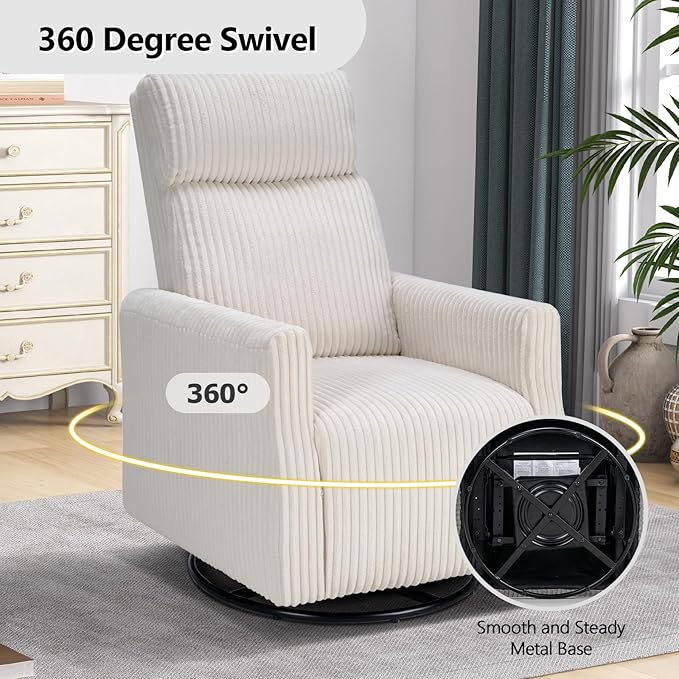 CANMOV Swivel Rocker Chair Set of 2, Swivel Accent Chair with High Back and Arms, Corduroy Glider Chair for Living Room Bedroom Nursery, Beige