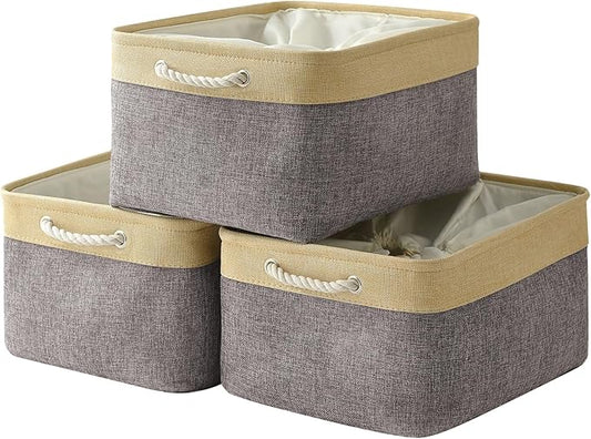 TheWarmHome Storage Baskets for Organizing, Extra Large-3Pack, 17.7L×13.8W×9.8H inch Large Sturdy Storage Bins, Decorative Storage Baskets for Shelves Closet Nursery (Gold&Grey)