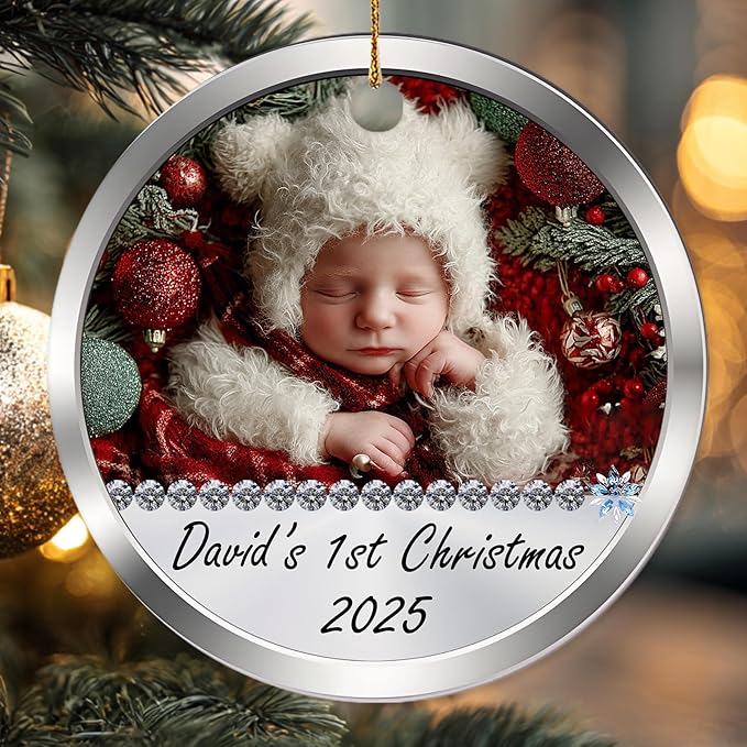 Personalized Newborn Photo Christmas Ornament 2025 - Baby’s First Holiday Keepsake - New Baby Custom Ornament - Gift for New Parents Mom Dad - Christmas, Birthday Gift for Boys, Girls