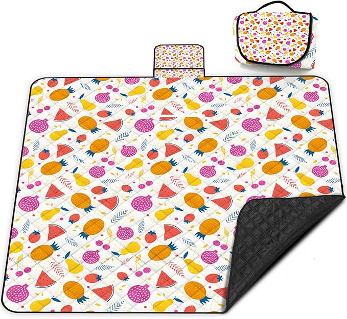 Poedist Extra Large Picnic Blanket Waterproof,80"x 80"Foldable Machine Washable Beach Blanket,Outdoor Blanket for 6-8 Adults,Suitable for Indoor Crawling,Park Beach,Camping,Hiking,Family Travel(Fruit