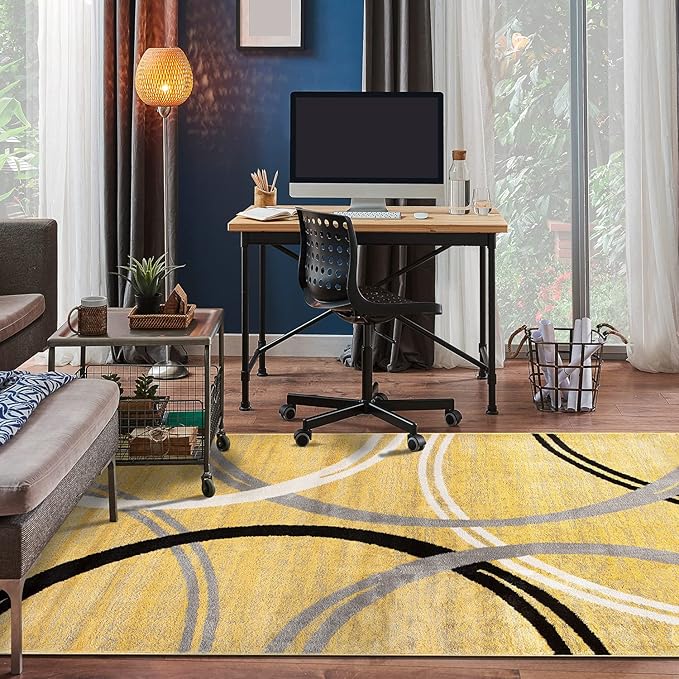 Rugshop Modern Wavy Circles Design Area Rug 9' x 12' Yellow
