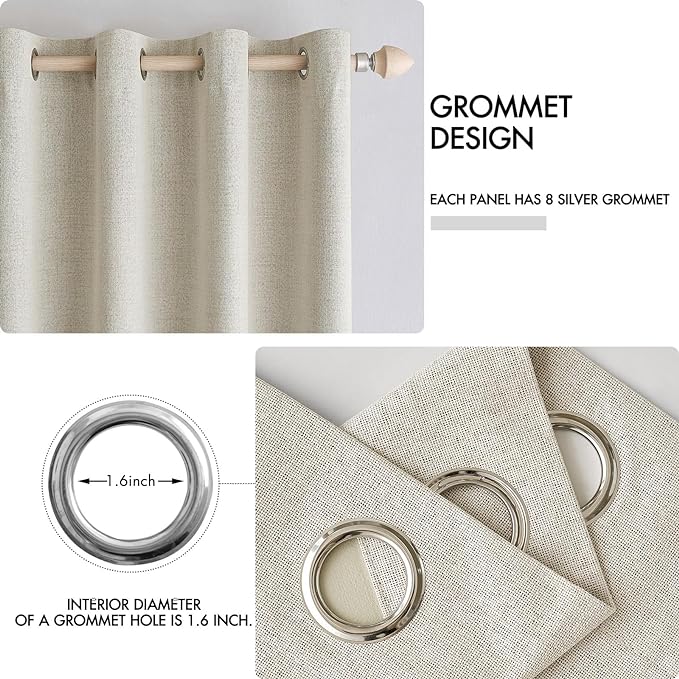 MIULEE 100% Blackout Linen Textured Curtains for Bedroom Solid Thermal Insulated Cream Grommet Room Darkening Curtains & Drapes Luxury Decor for Living Room Nursery 42 x 90 Inch (2 Panels)