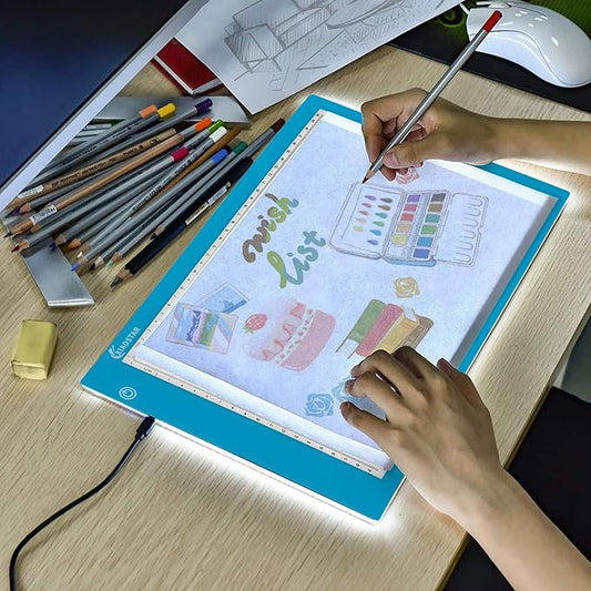 Light Box Drawing Pad, Tracing Board with Type-C Charge Cable and Brightness Adjustable for Artists, AnimationDrawing, Sketching, Animation, X-ray Viewing (A4-Blue)