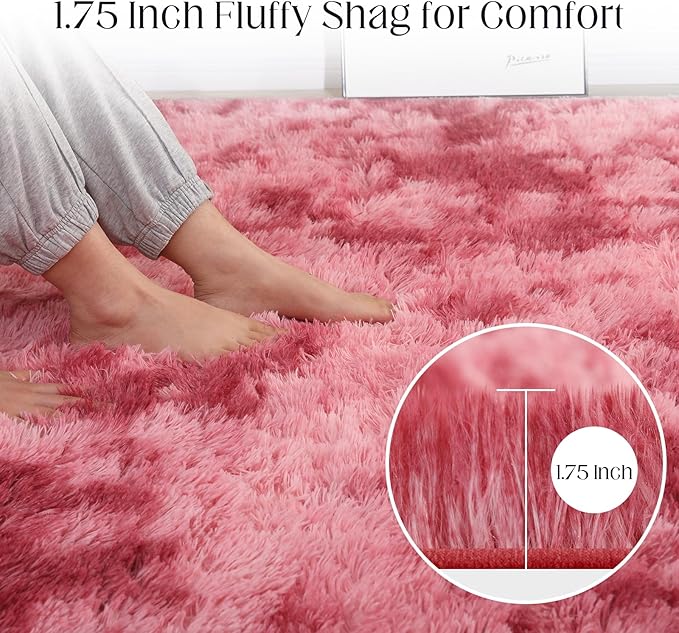 Luxury 4x6 Area Rug, Ultra Soft Rugs for Living Room, Plush Carpet Rugs for Bedroom, Non-Slip Indoor Rug for Nursery, Study Room, Playroom, Home Decor, Tie-Dyed Dark Pink