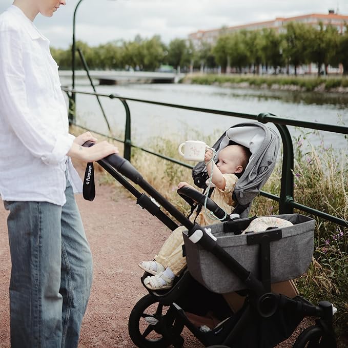 mushie Adjustable Silicone Toy Straps 2-Pack | Baby Accessories Holder for Travel, Stroller, High Chair (Cambridge Blue/Shifting Sand)