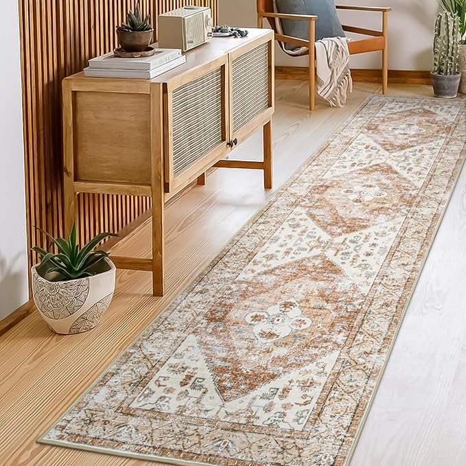 Lahome Boho Carpet Runners for Hallway 2x10 Washable Non-Slip Runner Rug Non-Shedding Lightweitht Long Kitchen Carpet, Oriental Distressed Print Floor Mat for Entrance Laundry Room Foyer