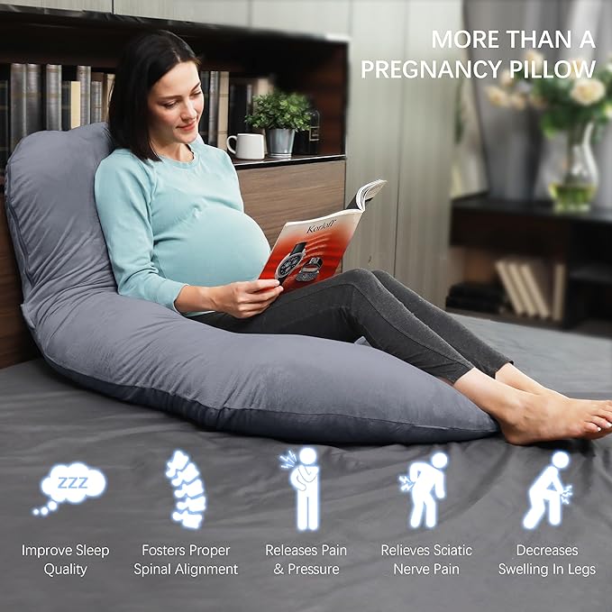 MOON PARK Pregnancy Pillows for Sleeping - U Shaped Full Body Maternity Pillow with Removable Cover - Support for Back, Legs, Belly, HIPS - 65 Inch - Dark Grey