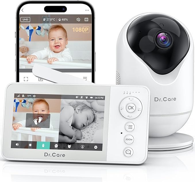 VistaView Lite RB Smart WiFi Baby Monitor - 4” 720P Split Screen & 1080P Camera App Control, Motion Alerts, 2500mAh Removable Battery, HD Night Vision, 2-Way Talk, Multi-User, Triple Security
