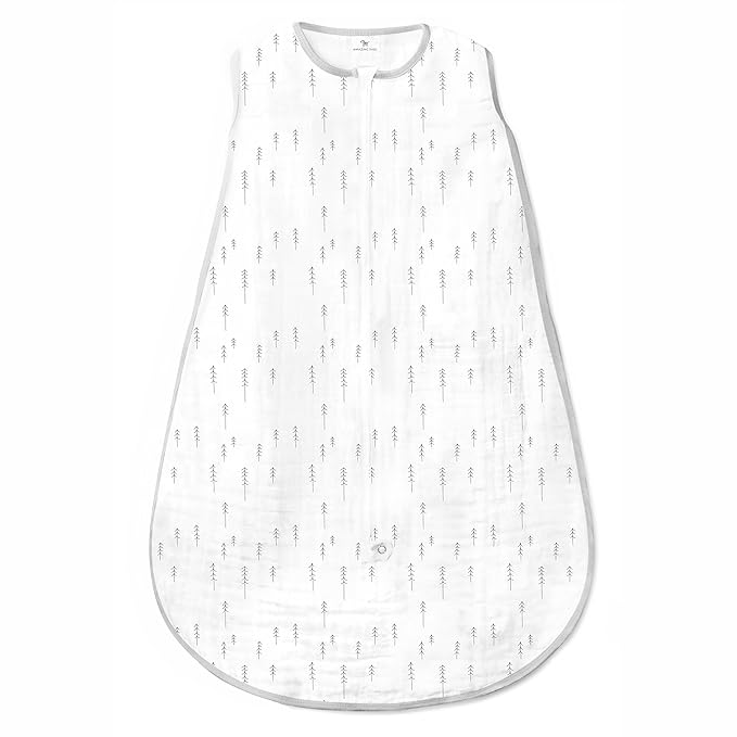 Amazing Baby Cotton Muslin Sleeping Sack, For Baby Boy or Girl, Wearable Blanket with 2-way Zipper, Trees, Sterling, Small (0-6 Month)