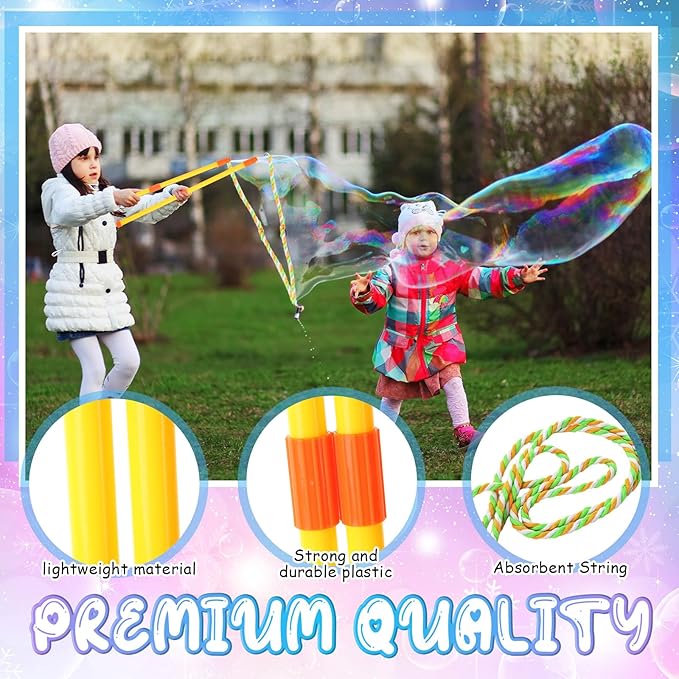 Lenwen 16 Pcs Giant Bubble Wands Kit Big Maker Toy Large Gigantic Bubble Wands with Refill and Tray for Summer School Birthday Outdoor Playtime Fun Activity Party Favors (Various)