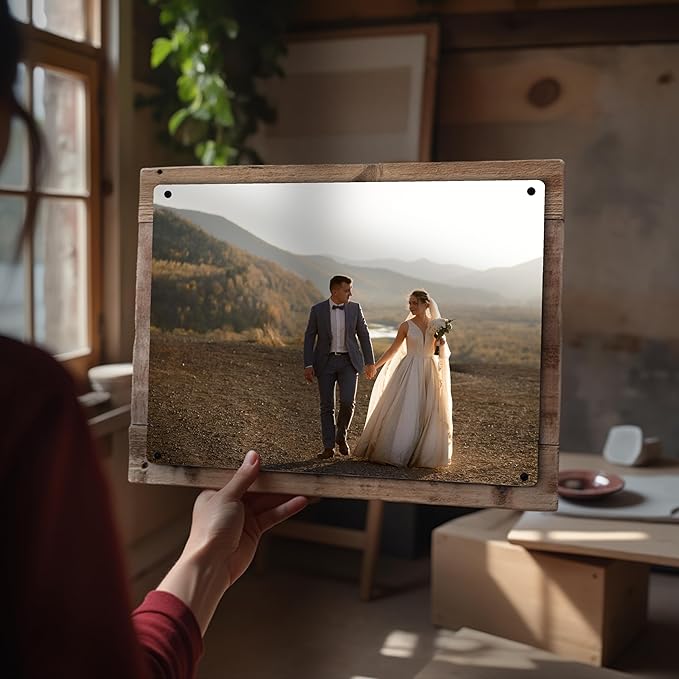 MUNDAZE Custom Portrait Metal Print on Reclaimed Wood Pallet Frame – Personalized Family Photo Gift – Glossy Aluminum Wall Art Keepsake – Made and Shipped in USA (10 x 8)