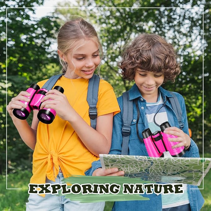 Libima 24 Pcs Binoculars for Kids Educational Compact Kids Binoculars with Neck String Toddler Telescope for Boys Girls Learning Bird Watching Camping Hiking Travel Safaris Birthday Gifts(Pink)