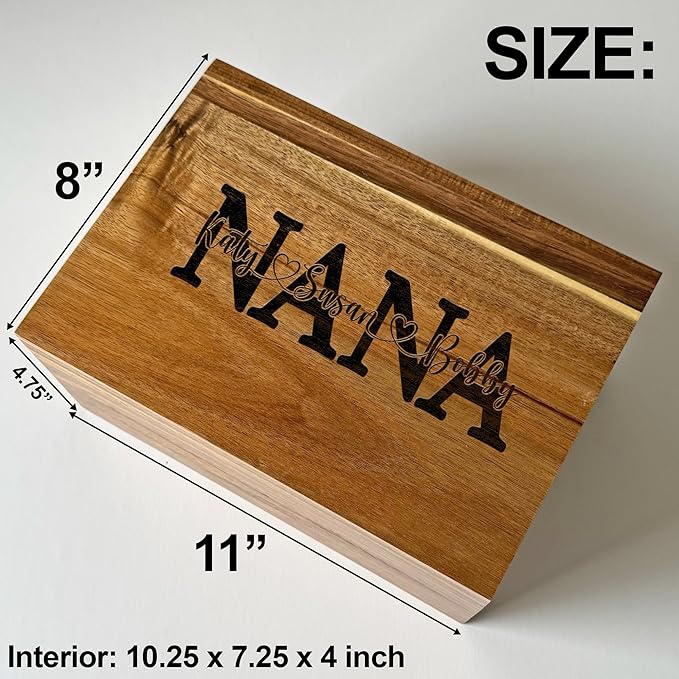 Mom Gifts with Kids Names - Personalized Mothers Day Gift from Son and Daughter, Unique Wooden Memory Box, Cute Birthday Gift Idea, Xmas Present, Custom Keepsake Box Large, 11x8x4,75 in