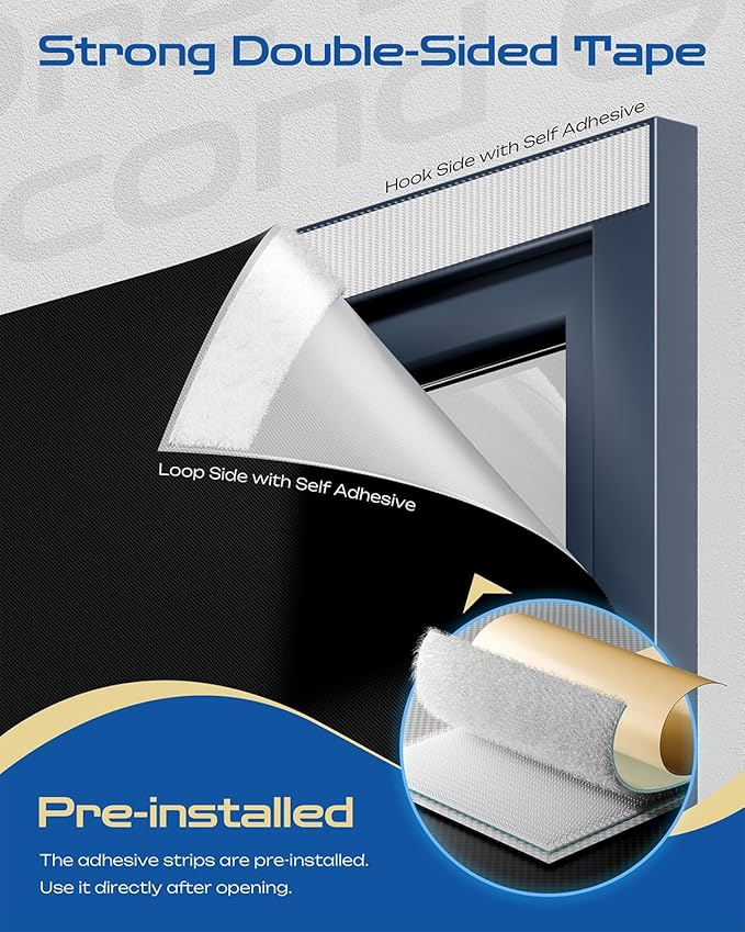 36" W x 48" L 100% Portable Blackout Curtains, Total Darkness No-Drill Black Out Window Cover,Temporary Blackout Shades with Hook & Loop Tape, for Bedroom, Nursery, Dorm, Travel (Black)