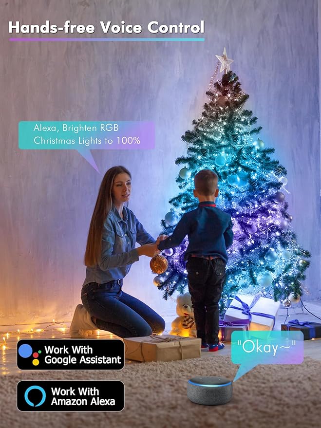 Brizled Smart RGB Fairy Lights Pro, 66FT 200 LED Orange Purple Halloween String Lights, Color Changing Christmas Fairy Light App Controlled, Dimmable Tree Light Music Sync Work with Google Home Alexa