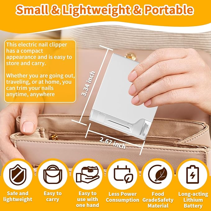 Electric Nail Clipper, Electric Baby Nail Clipper with LED Light and Nail Clip Storage, USB Rechargeable Safety Fingernail Trimmer for Baby, Kids, Seniors